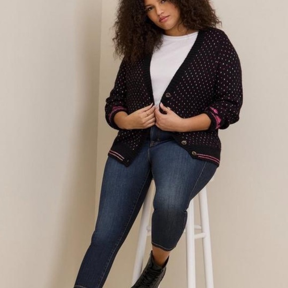 Torrid Cardigan Drop Shoulder V-Neck Button Front Sweater 3X NWT New black pink - Picture 7 of 7